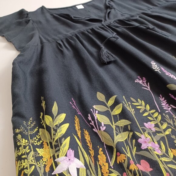 Old Navy Black Multicoloured Floral Print Peasant Blouse - Picture 4 of 14